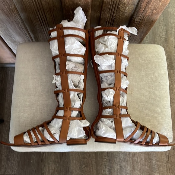 Saint Laurent Knee High Gladiator Sandals Brown SZ 38.5 - Picture 8 of 10